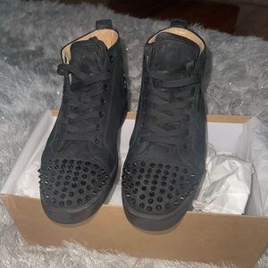 Christian Louboutin Black Studded Spikes Red Sole Men's Sneakers Size 41